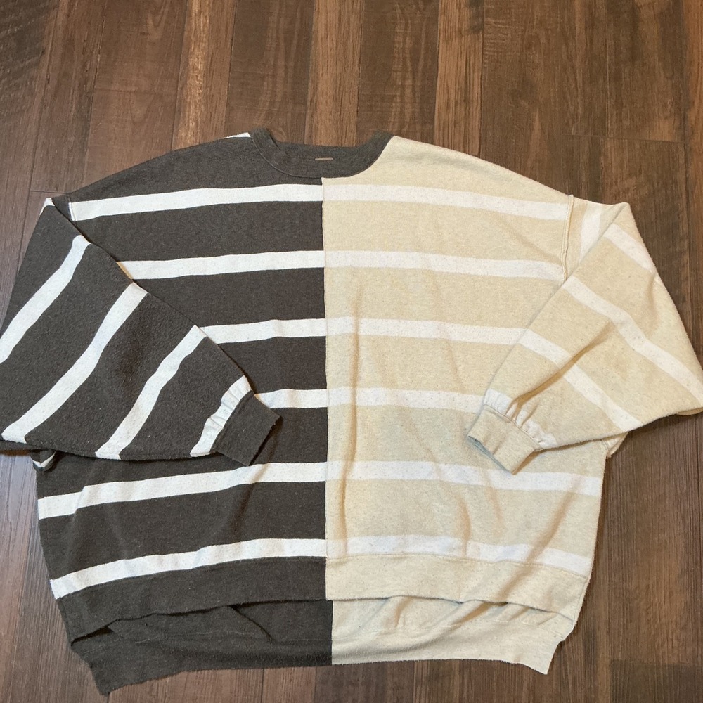 Free People Oversized Striped Colorblock Sweater Brown Cream XS Slouchy Knit